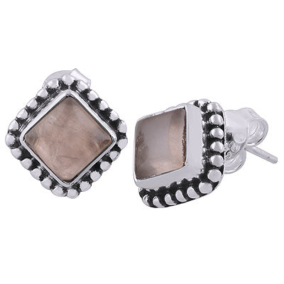 925 Sterling Silver Rose Quartz Stud Earrings - R6100023-10