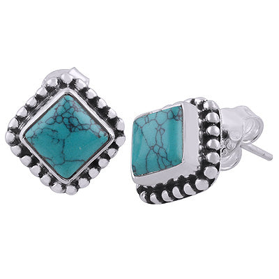 925 Sterling Silver Turquoise Stud Earrings - R6100023-3