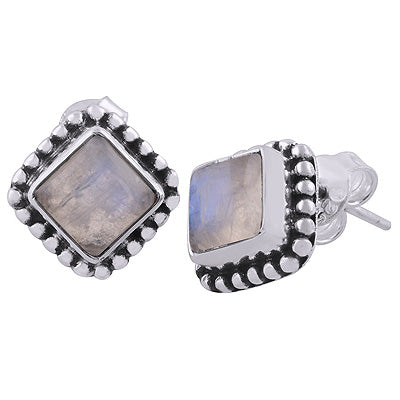925 Sterling Silver Rainbow Moonstone Stud Earrings - R6100023-4