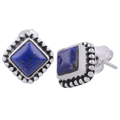 925 Sterling Silver Lapis Stud Earrings - R6100023-5
