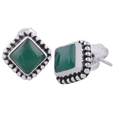 925 Sterling Silver Green Onyx Stud Earrings - R6100023-7