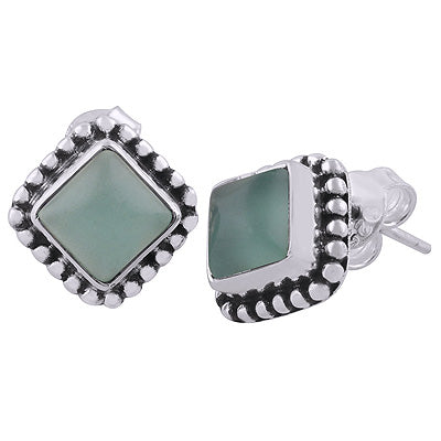925 Sterling Silver Aqua Chalcedony Stud Earrings - R6100023-8