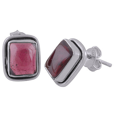 925 Sterling Silver Garnet Stud Earrings - R6100024-2