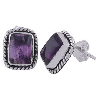 925 Sterling Silver Amethyst Stud Earrings - R6100025-21