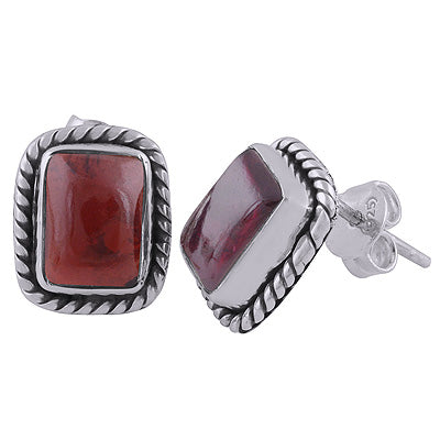 925 Sterling Silver Garnet Stud Earrings - R6100025-22