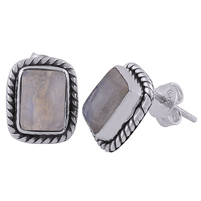 925 Sterling Silver Rainbow Moonstone Stud Earrings - R6100025-24