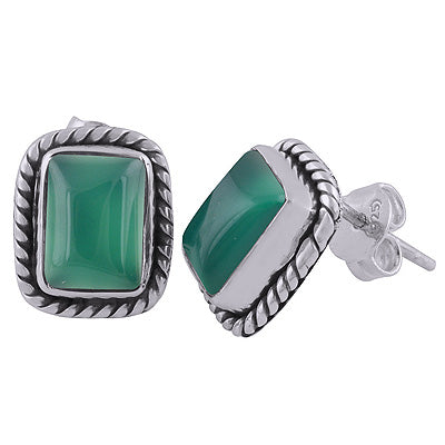 925 Sterling Silver Green Onyx Stud Earrings - R6100025-26