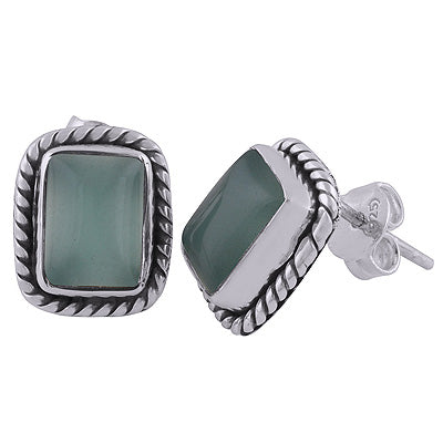 925 Sterling Silver Aqua Chalcedony Stud Earrings - R6100025-28
