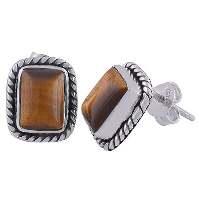 925 Sterling Silver Tiger's Eye Stud Earrings - R6100025-29