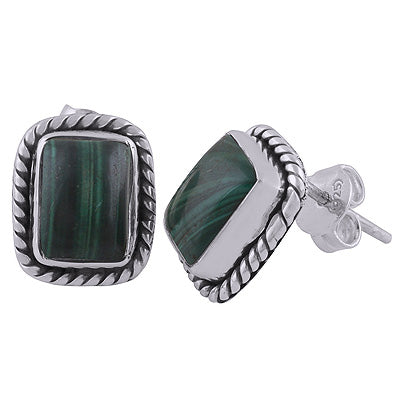 925 Sterling Silver Malachite Stud Earrings - R6100025-30