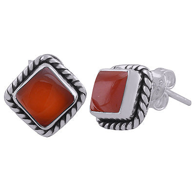 925 Sterling Silver Carnelian Stud Earrings - R6100026-10