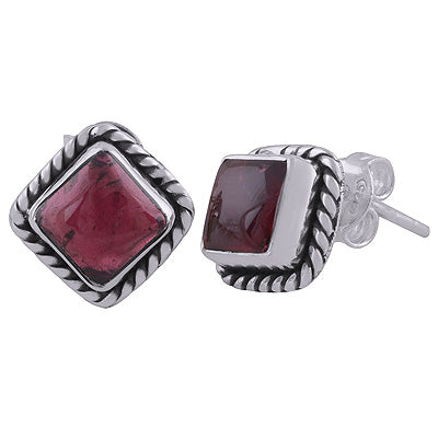 925 Sterling Silver Garnet Stud Earrings - R6100026-2