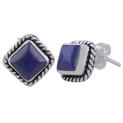 925 Sterling Silver Lapis Stud Earrings - R6100026-6