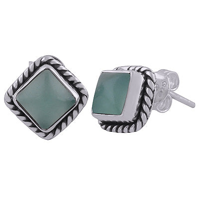 925 Sterling Silver Aqua Chalcedony Stud Earrings - R6100026-7