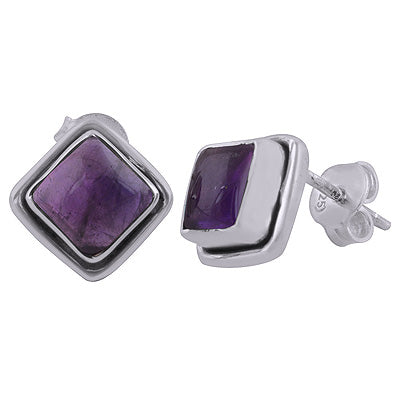 925 Sterling Silver Amethyst Stud Earrings - R6100027-1
