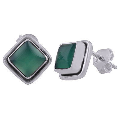 925 Sterling Silver Green Onyx Stud Earrings - R6100027-7
