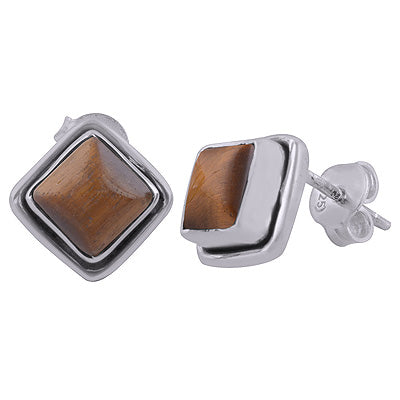 925 Sterling Silver Tiger's Eye Stud Earrings - R6100027-9