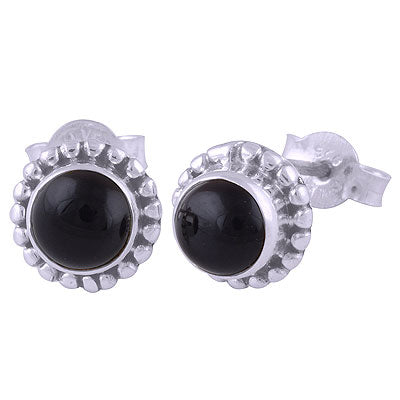 Stunning Rawa Work Around Black Onyx Round Shape 925 Sterling Solid Silver Studs Earrings - R6100029-14