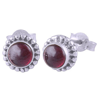Stunning Rawa Work Around Garnet Round Shape 925 Sterling Solid Silver Studs Earrings - R6100029-2