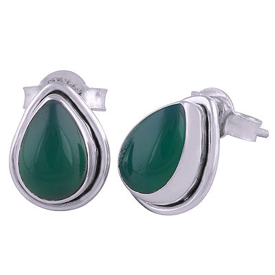 925 Sterling Silver Green Onyx Stud Earrings - R6100034-45