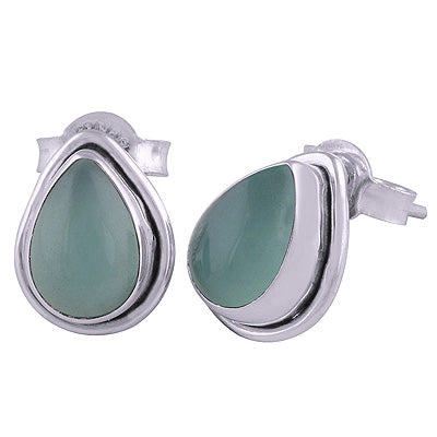 925 Sterling Silver Aqua Chalcedony Stud Earrings - R6100034-46