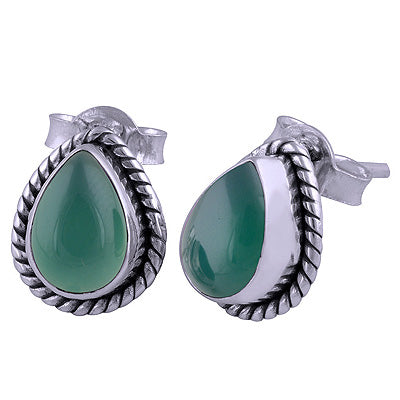 925 Sterling Silver Green Onyx Stud Earrings - R6100035-140