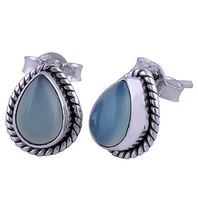925 Sterling Silver Blue Chalcedony Stud Earrings - R6100035-33