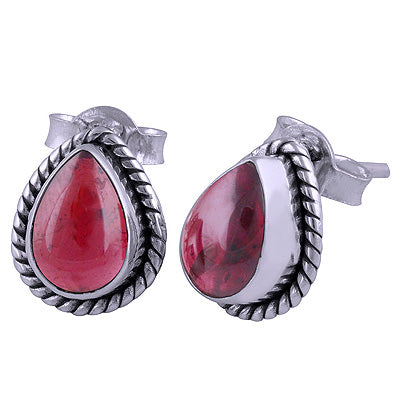 925 Sterling Silver Garnet Stud Earrings - R6100035-6