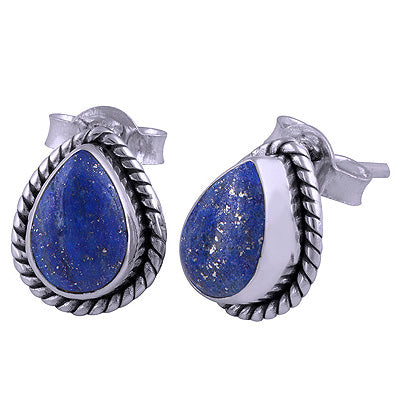 925 Sterling Silver Lapis Stud Earrings - R6100035-65