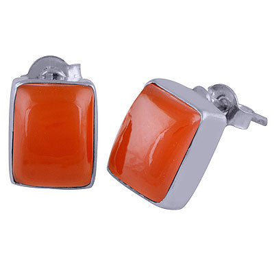 Gorgeous Plain Carnelian Rectangle Shape 925 Sterling Solid Silver Studs Earrings - R6100042-24