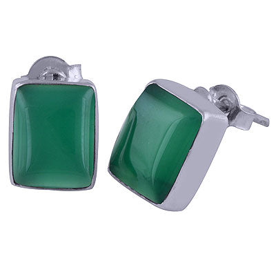 Gorgeous Plain Green Onyx Rectangle Shape 925 Sterling Solid Silver Studs Earrings - R6100042-26