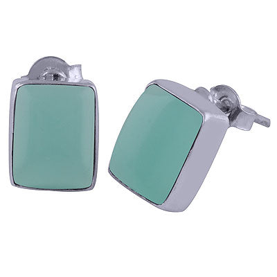 Gorgeous Plain Aqua Chalcedony Rectangle Shape 925 Sterling Solid Silver Studs Earrings - R6100042-32