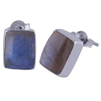 Gorgeous Plain Labradorite Rectangle Shape 925 Sterling Solid Silver Studs Earrings - R6100042-58