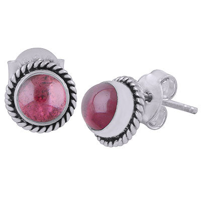 Stunning Wire Work Around Garnet Round Shape 925 Sterling Solid Silver Stud Earrings - R6100047-5
