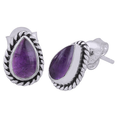 Gorgeous Textured Wire Around Amethyst Pear Shape 925 Sterling Solid Silver Stud Earrings - R6100049-1