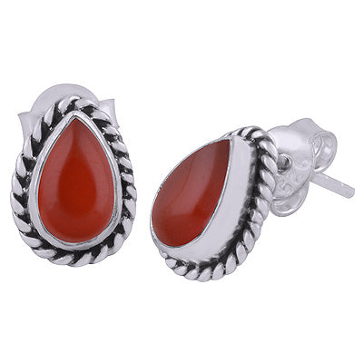 Gorgeous Textured Wire Around Carnelian Pear Shape 925 Sterling Solid Silver Stud Earrings - R6100049-40
