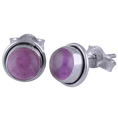 Gorgeous Simple Amethyst Round Shape 925 Sterling Solid Silver Studs Earrings - R6100052-14