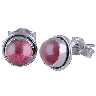 Gorgeous Simple Garnet Round Shape 925 Sterling Solid Silver Studs Earrings - R6100052-20