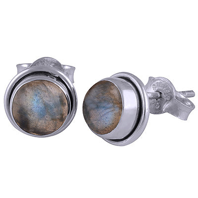 Gorgeous Simple Labradorite Round Shape 925 Sterling Solid Silver Studs Earrings - R6100052-36