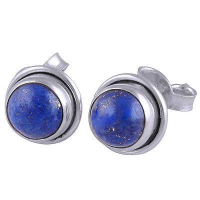 Gorgeous Simple Lapis Round Shape 925 Sterling Solid Silver Studs Earrings - R6100052-38