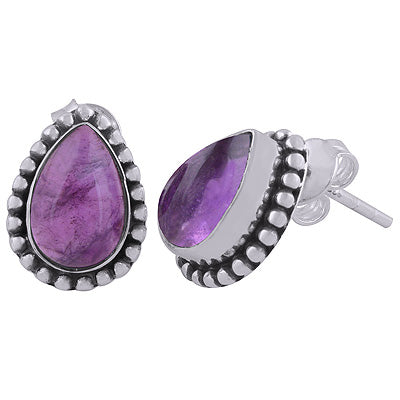 Beautiful Rawa Work Around Amethyst Pear Shape 925 Sterling Solid Silver Stud Earrings - R6100059-37