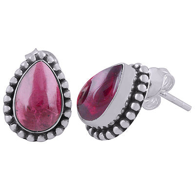 Beautiful Rawa Work Around Garnet Pear Shape 925 Sterling Solid Silver Stud Earrings - R6100059-38