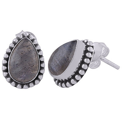 Beautiful Rawa Work Around Labradorite Pear Shape 925 Sterling Solid Silver Stud Earrings - R6100059-41