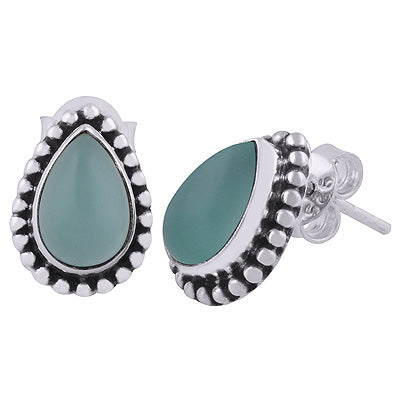 Beautiful Rawa Work Around Aqua Chalcedony Pear Shape 925 Sterling Solid Silver Stud Earrings - R6100059-46