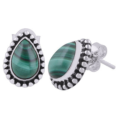 Beautiful Rawa Work Around Malachite Pear Shape 925 Sterling Solid Silver Stud Earrings - R6100059-49