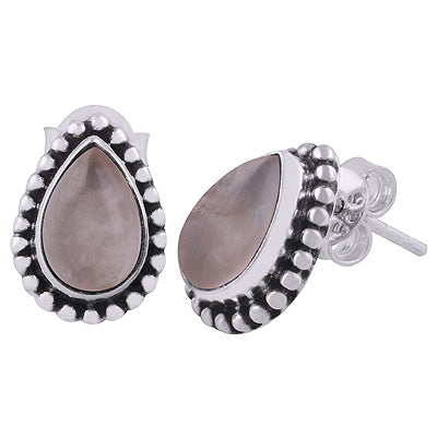 Beautiful Rawa Work Around Rose Quartz Pear Shape 925 Sterling Solid Silver Stud Earrings - R6100059-50