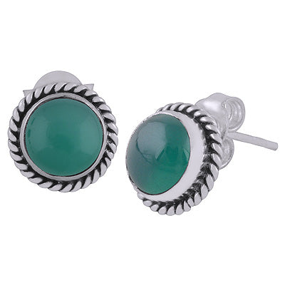 Gorgeous Twisted Wire Work Around Green Onyx Round Shape 925 Sterling Solid Silver Stud Earrings - R6100065-102