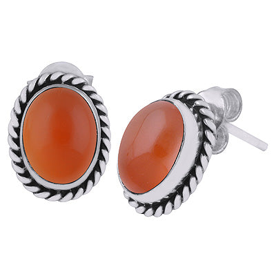 Authentic Wire Work Around Carnelian Oval Shape 925 Sterling Solid Silver Stud Earrings - R6100068-66