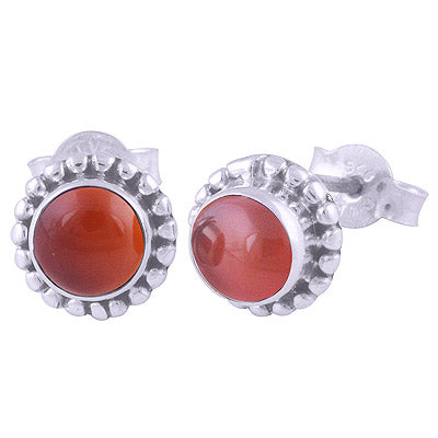 Gorgeous Rawa Work Around Carnelian Round Shape 925 Sterling Solid Silver Stud Earrings - R6100090-177