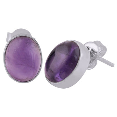 Beautiful Gemstone Seated Amethyst Oval Shape 925 Sterling Solid Silver Studs Earrings - R6100093-79